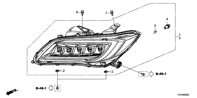 2018 Acura RDX Headlight Assembly Passenger Side Diagram for 33100-TX4-A51