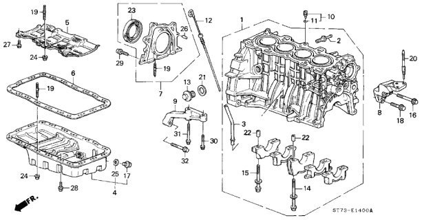 1994 Acura Integra 3 Door LS KA 4AT Cylinder Block - Oil Pan Diagram