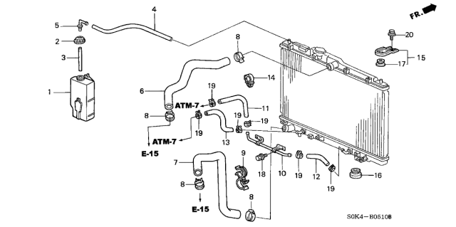 1999 Acura TL Reserve Tank Diagram for 19101-P8E-A01