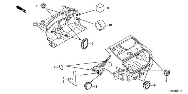 2013 Acura ILX Hybrid 4 Door TECH KL CVT Grommet (Rear) Diagram