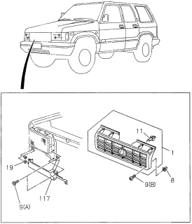 1997 Acura SLX Panel, Driver Side Radiator Grille Except Headlight Washer Diagram for 8-97135-734-0