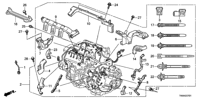 2013 Acura TL Engine Harness Holder F Diagram for 32132-RK1-A00