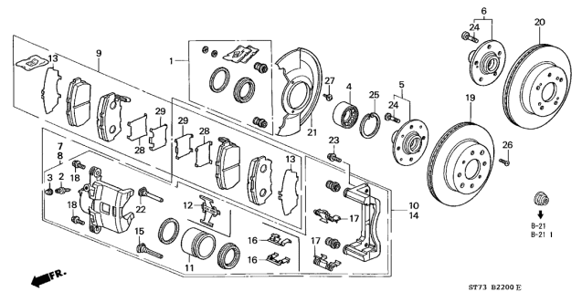 1998 Acura Integra Front Caliper Set Diagram for 01463-ST7-000