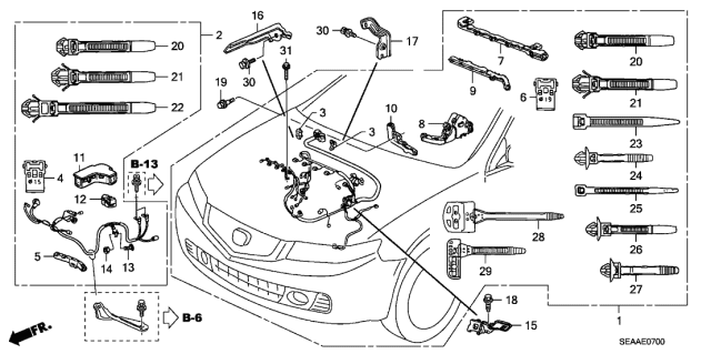 2008 Acura TSX Clip D, Wire Harness (135.4Mm) (Black) Diagram for 91509-RRA-003