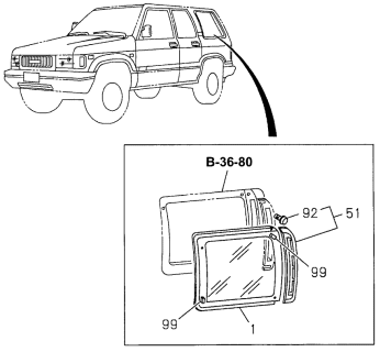 1996 Acura SLX 4 Door 4LS (PREMIUM) KA 4AT Quarter Glass Diagram