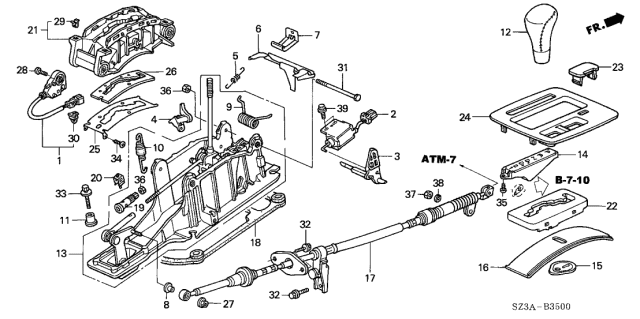 2004 Acura RL Release, Shift Lock Diagram for 54030-SZ3-980