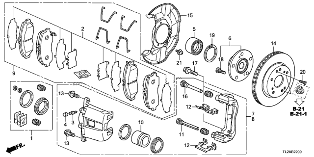 2013 Acura TSX 4 Door TSX V6 KA 5AT Front Brake Diagram