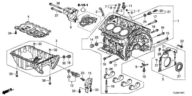 2013 Acura TSX 4 Door TSX V6 KA 5AT Cylinder Block - Oil Pan (V6) Diagram