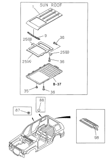 1998 Acura SLX 4 Door 4LS (PREMIUM) KA 4AT Roof Panel Diagram