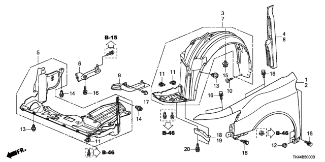 2012 Acura TL 4 Door TECH KA 6AT Front Fenders Diagram