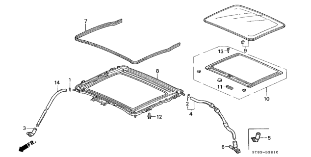 1995 Acura Integra Roof Glass Assembly (Sunroof) Diagram for 70200-SR3-003