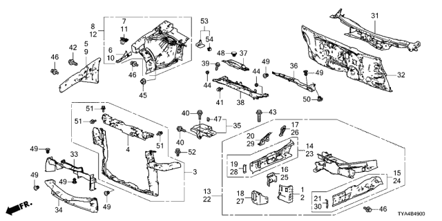 2022 Acura MDX Front Bulkhead Component Diagram for 60400-TYA-A00