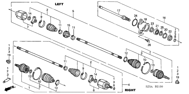 2004 Acura RL Driver Side Driveshaft Assembly Diagram for 44306-SZ3-950