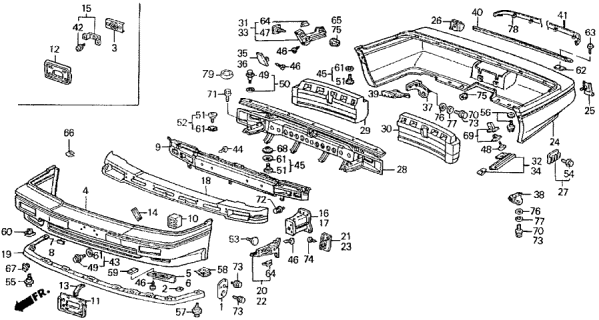 1989 Acura Legend Clip, Rear Apron Molding (Lower) Diagram for 91510-SD4-023