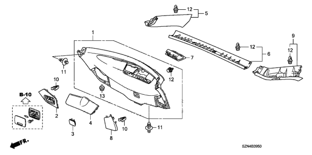 2010 Acura ZDX Clip, Cowl Top (Premium Black) Diagram for 91505-ST7-003ZW