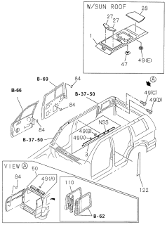 1998 Acura SLX 4 Door 4LS (PREMIUM) KA 4AT Head Lining - Trim Diagram