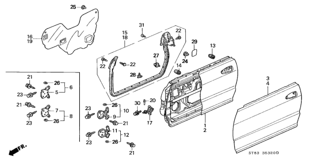 2000 Acura Integra Hinge, Left Front Door (Upper) Diagram for 67450-SK7-305ZZ