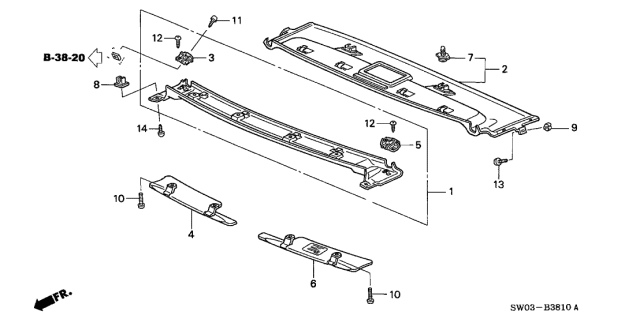 2001 Acura NSX 2 Door NSX-T KA 6MT Roof Garnish Diagram