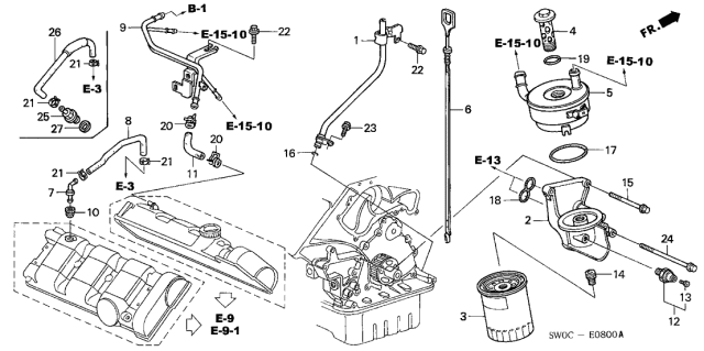 2005 Acura NSX Oil Filter - Breather Tube Diagram