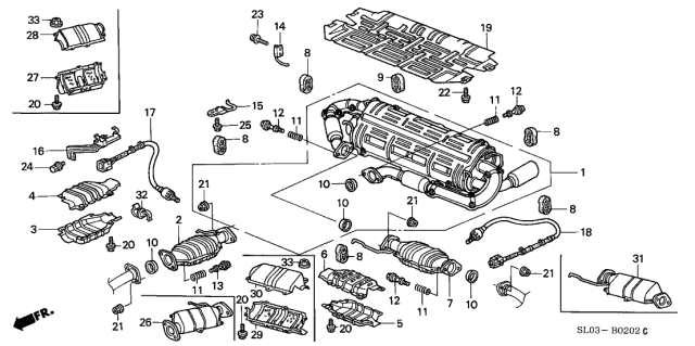 1999 Acura NSX Muffler Set, Exhaust Diagram for 18030-SL0-J50