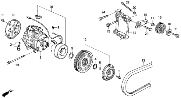 1992 Acura Integra A/C Compressor Diagram for 38810-PR4-A01