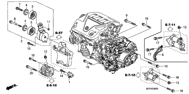 2008 Acura TL 4 Door BASE (NAVIGATION) KA 5AT Alternator Bracket Diagram
