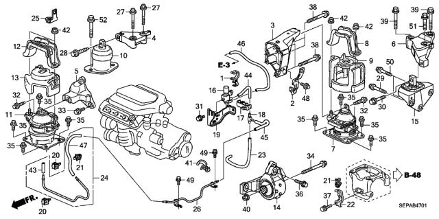 2008 Acura TL 4 Door BASE (NAVIGATION) KA 5AT Engine Mounts (AT) Diagram