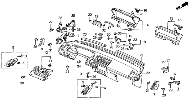 1986 Acura Integra Garnish, Driver Side Defroster (Palmy Brown) Diagram for 64462-SD2-010ZC