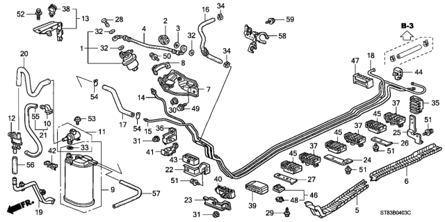 1999 Acura Integra 4 Door GS (LEATHER) KA 4AT Fuel Pipe Diagram