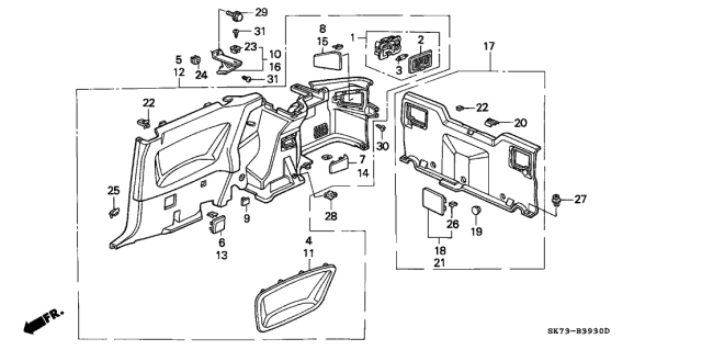 1991 Acura Integra Bracket, Left Rear Side Lining Diagram for 83788-SK7-010