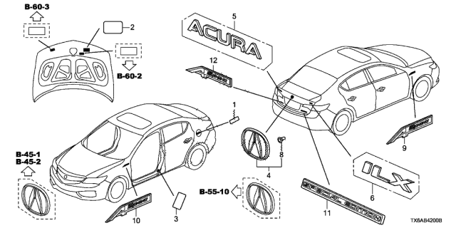 2021 Acura ILX 4 Door 24BASE KA DCT Emblems - Caution Labels Diagram