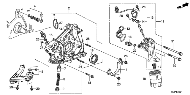 2013 Acura TSX 4 Door TSX V6 KA 5AT Oil Pump (V6) Diagram