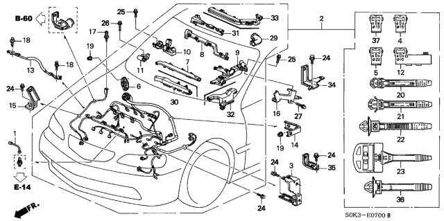 1999 Acura TL Stay C, Engine Wire Harness Diagram for 32743-P8E-A00