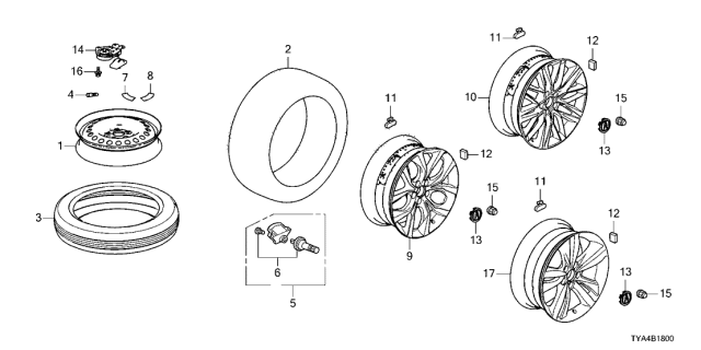 2022 Acura MDX Tire Pressure Sensor Assembly Diagram for 42753-T3R-A11