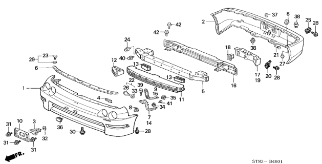 1998 Acura Integra Absorber, Left Rear Bumper Diagram for 71575-ST8-A01