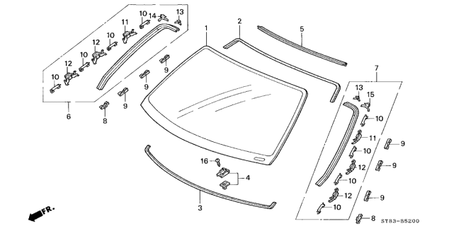 1999 Acura Integra 4 Door GS (LEATHER) KA 4AT Front Windshield Diagram