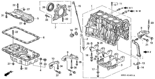 1997 Acura Integra 4 Door GS-R KA 5MT Cylinder Block - Oil Pan Diagram
