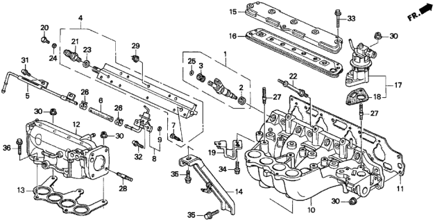 1997 Acura CL Injector Set, Fuel Diagram for 06164-P0A-000