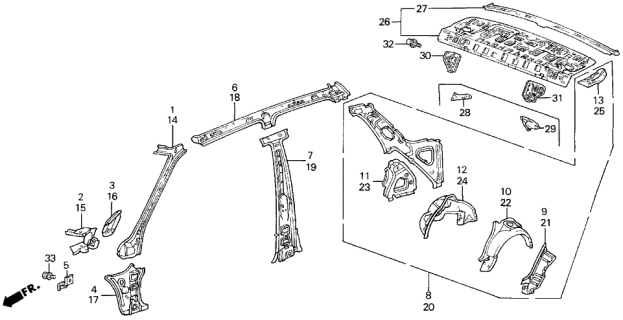 1990 Acura Legend 4 Door L (MOQUETTE) KA 5MT Inner Panel Diagram