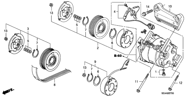 2008 Acura TSX 4 Door TSX (NAVIGATION) KA 6MT A/C Compressor Diagram