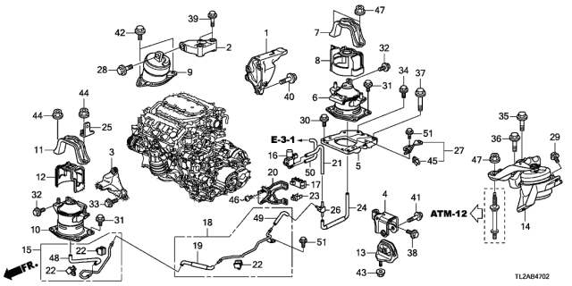 2013 Acura TSX 4 Door TSX V6 KA 5AT Engine Mounts (V6) Diagram
