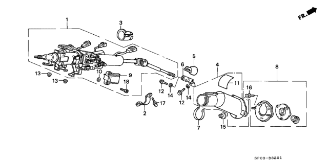 1994 Acura Legend 4 Door L (MOQUETTE) KA 4AT Steering Column Diagram