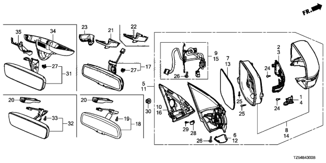 2014 Acura MDX Door Side Rear View-Mirror Assy Right Diagram for 76200-TZ5-A11ZA