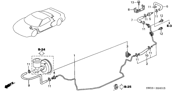 2001 Acura NSX 2 Door NSX-T KA 6MT Master Power Pipe Diagram