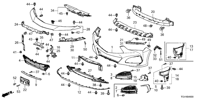 2021 Acura TLX Absorber, Front Beam Diagram for 71151-TGV-A11