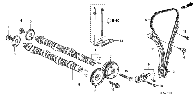 2008 Acura TSX Cam Chain Tensioner Assembly Diagram for 14510-PRB-A01
