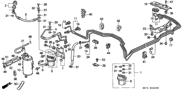 1993 Acura Integra 3 Door RS KL 5MT Fuel Pipe Diagram