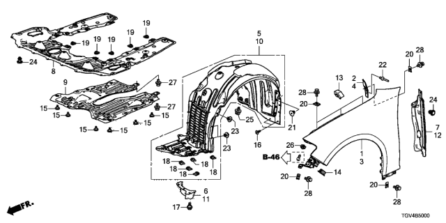 2021 Acura TLX Bracket, Driver Side Fender Diagram for 60265-TGV-A01ZZ