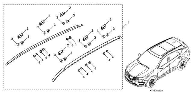 2021 Acura RDX 5 Door ADV KA XAT Roof Rails (Black) Diagram