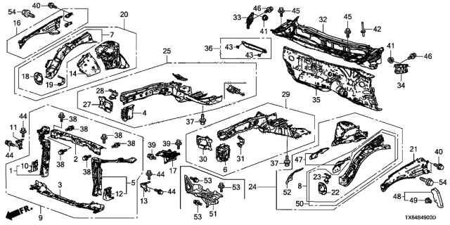 2013 Acura ILX Front Bulkhead - Dashboard Diagram